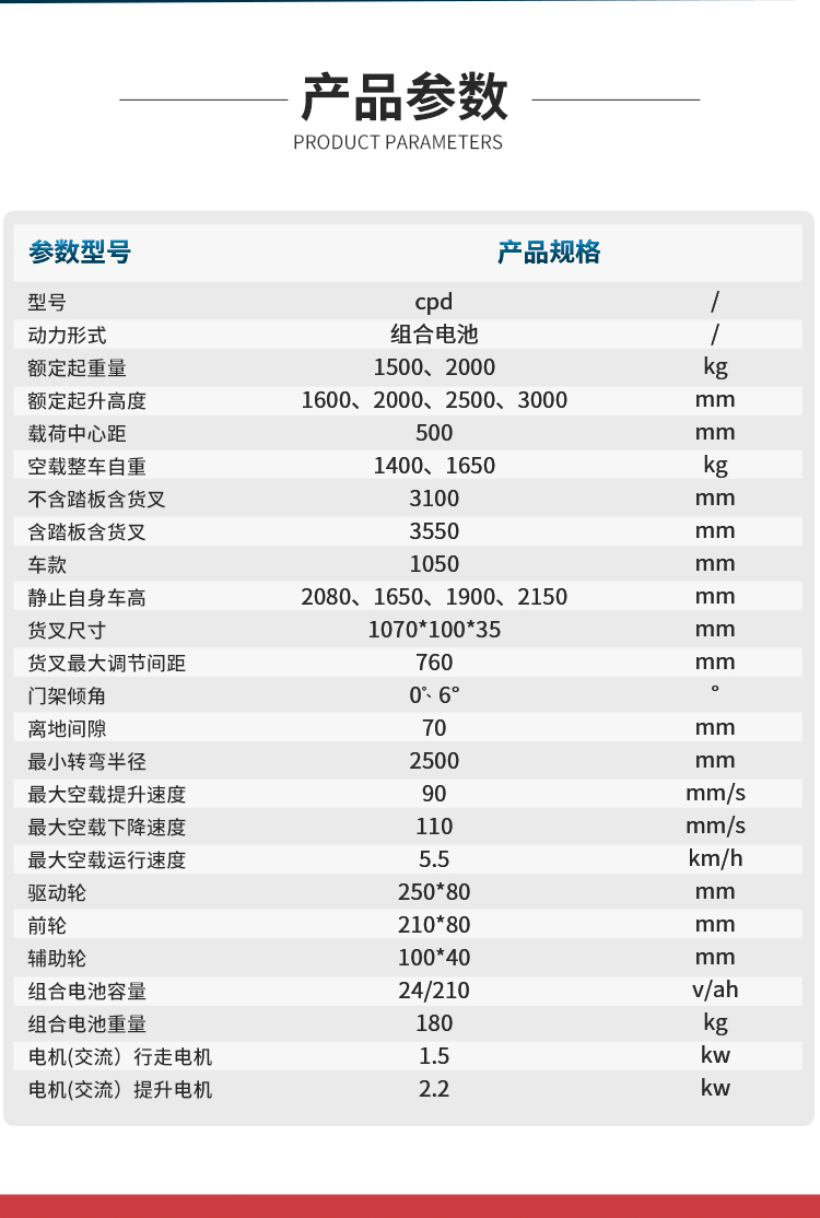 揚子平衡重無(wú)腿式全自動(dòng)堆高車(chē)YZ-CPD-J系列(圖5)